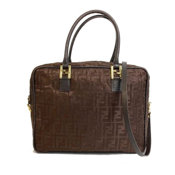AUTH FENDI Zucca FF pattern 2WAY Shoulder Bag Tote Bag Nylon / Leather Brown